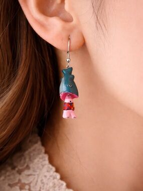 Novelty Shark Bite Earrings in Dark Gray and Pink
